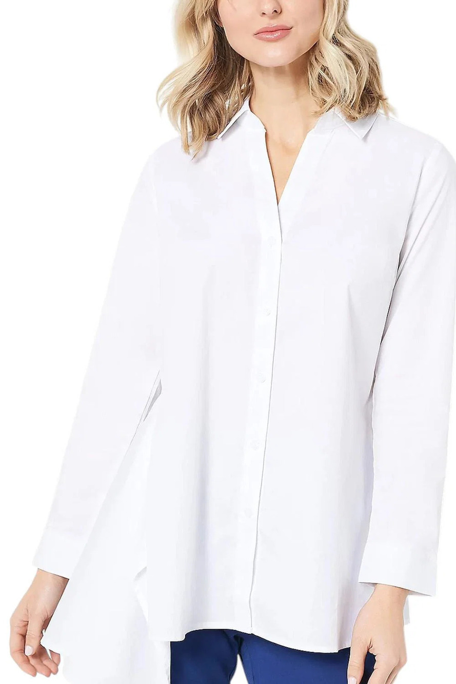Truth + Style Women's Asymmetrical Button Front Shirt White - Regular